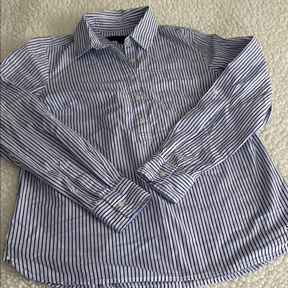 Tommy Hilfiger Blue and White Striped Button Down Shirt